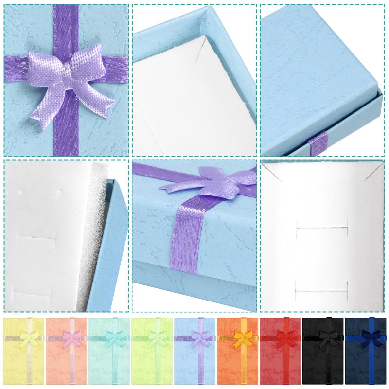 PRALB 18PCS Assorted Jewelry Gifts Boxes, Cardboard Ring Boxes With Padding Gifts Paper Boxes Jewelry Storage Cube Satin Ribbons Bowknot (9 Colors, 3.15" x 1.97" x 0.98") - Image 4
